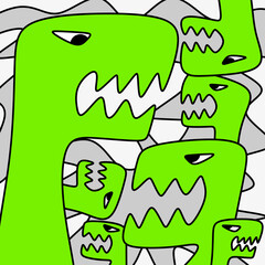 Abstract drawing of some cute green dinosaur looking each other