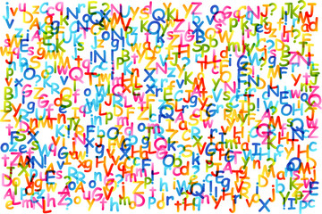 Kids creative education concept. Rainbow alphabet confetti.