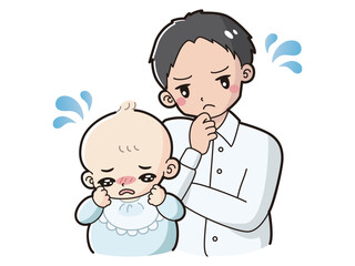 困る赤ちゃんと男性のイラスト