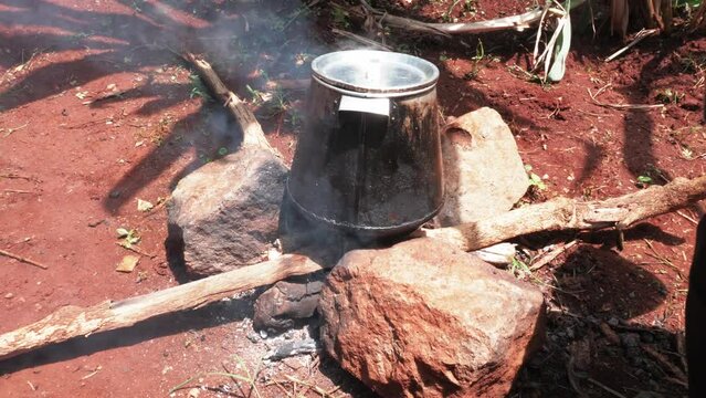 African Cooking Pot With Firewood