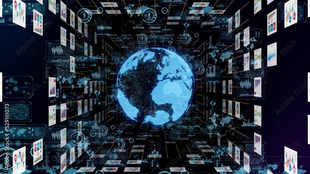 Poster Digital documents and global communication network concept.