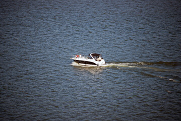 A ship sailing on the river