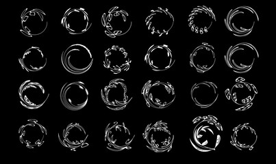 Images of a frame of white color from a plant in a circle in on a black background