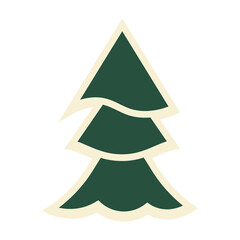 Green christmas tree with gold outline pictogram vector illustration.