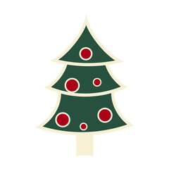 Christmas tree with red balls pictogram vector illustration.