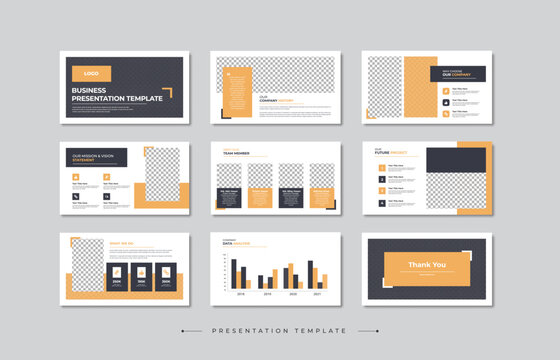 Corporate Business PowerPoint presentation design template set, Minimalist google slides template