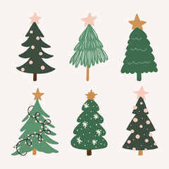 set of hand draw christmas tree elements