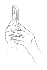 Smartphone in hand side view sketch vector illustration.