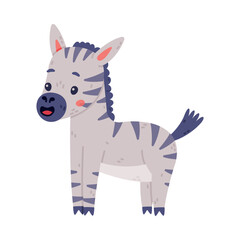 Funny Zebra with Black-and-white Striped Coat in Standing Pose Vector Illustration