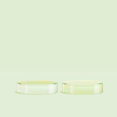 3d glass podium. Beauty product display cosmetic minimal scene. Vector cosmetic promotion stage.