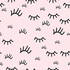 Seamless pattern of eyelashes on a pink background