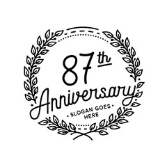 87 years anniversary celebrations design template. 87th logo. Vector and illustrations. 