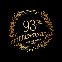 93 years anniversary celebrations design template. 93rd logo. Vector and illustrations. 