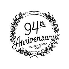 94 years anniversary celebrations design template. 94th logo. Vector and illustrations. 