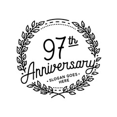 97 years anniversary celebrations design template. 97th logo. Vector and illustrations. 