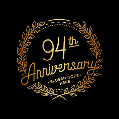 94 years anniversary celebrations design template. 94th logo. Vector and illustrations. 