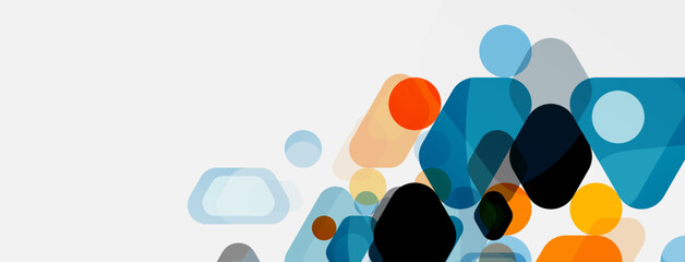 Color bubbles and rounded geometric shapes on white. Vector geometric minimal abstract background for wallpaper, banner, background, landing page