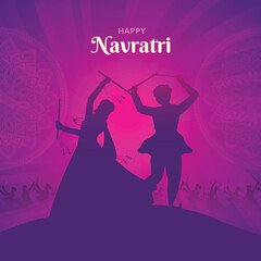 Dancing Dandiya couple at Navratri, Happy Durga Puja and Dussehra