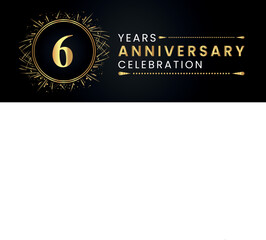 6 years anniversary celebration with gold fireworks and circle frames on black background. Premium design for weddings, greetings card, happy birthday, poster, graduation, invitation card, banner.