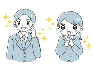 ときめく笑顔のスーツを着たシニア男性と女性のイラストセット