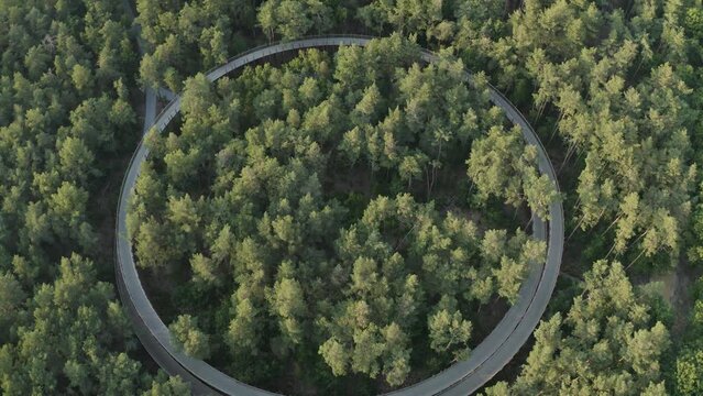 Aerial view of Fietsen door de Bomen, a walking path in a garden, Hechtel-Eksel, Limburg, Belgium.