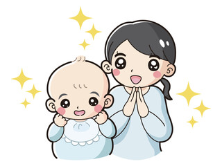 ときめく笑顔の赤ちゃんと女性のイラスト
