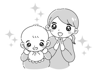 ときめく笑顔の赤ちゃんと女性のイラスト