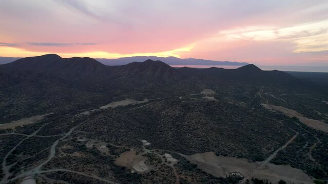 drone shot in descent of the bay of ensenada de los muertos in baja california sur mexico