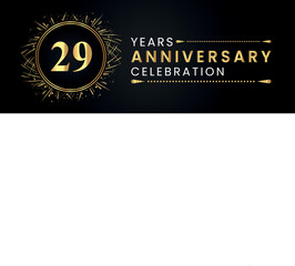 29 years anniversary celebration with gold fireworks and circle frames on black background. Premium design for weddings, greetings card, happy birthday, poster, graduation, invitation card, banner.
