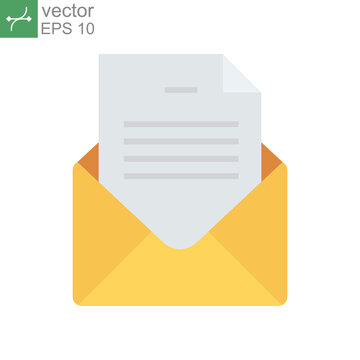 Flat Design Style Email letter open icon. Mail envelope for new letter messaging symbol. News postcard logo pictogram for business web and app. vector illustration design on white background EPS 10