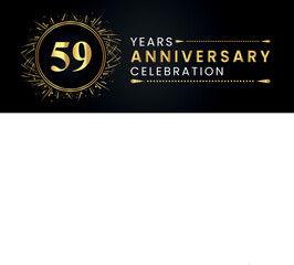 59 years anniversary celebration with gold fireworks and circle frames on black background. Premium design for weddings, greetings card, happy birthday, poster, graduation, invitation card, banner.