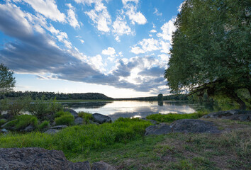 landscape of the Dniester river on the Moldovan-Ukrainian border on a sunny day