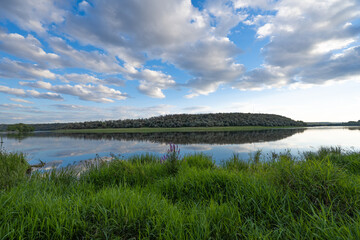 landscape of the Dniester river on the Moldovan-Ukrainian border on a sunny day