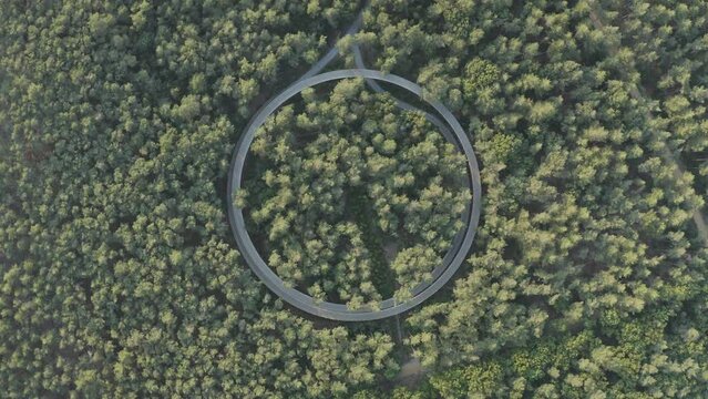Aerial view of Fietsen door de Bomen, a walking path in a garden, Hechtel-Eksel, Limburg, Belgium.
