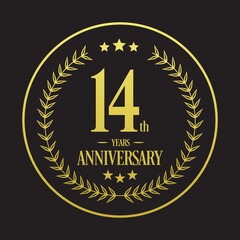 Luxury 14th years anniversary vector icon, logo. Graphic design element
