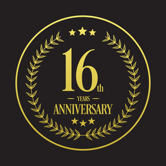 Luxury 16th years anniversary vector icon, logo. Graphic design element