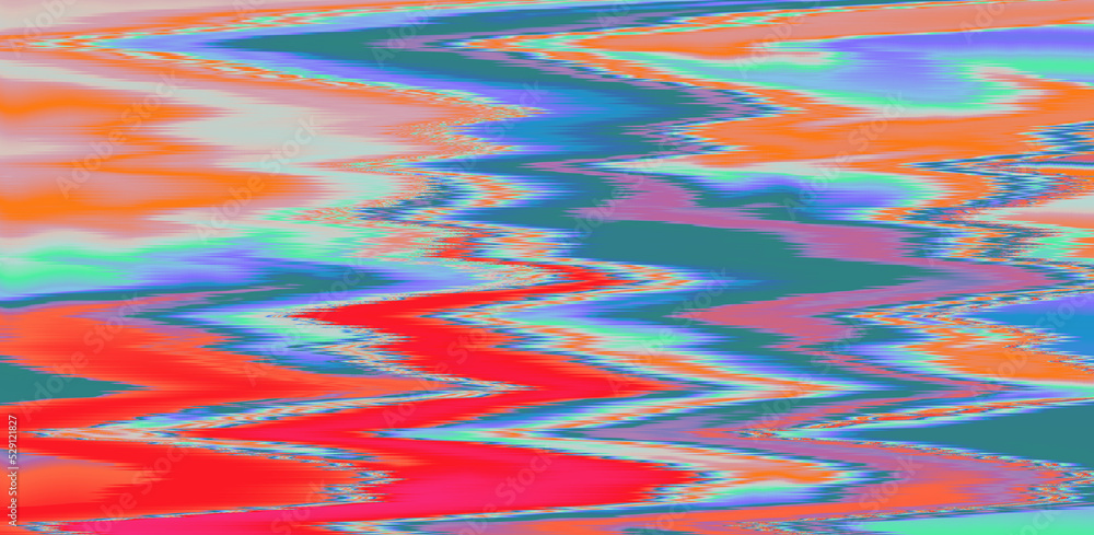 Poster Abstract glitchy texture with colorful wavy lines. Random grainy noise.