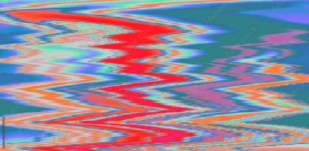 Poster Abstract glitchy texture with colorful wavy lines. Random grainy noise.