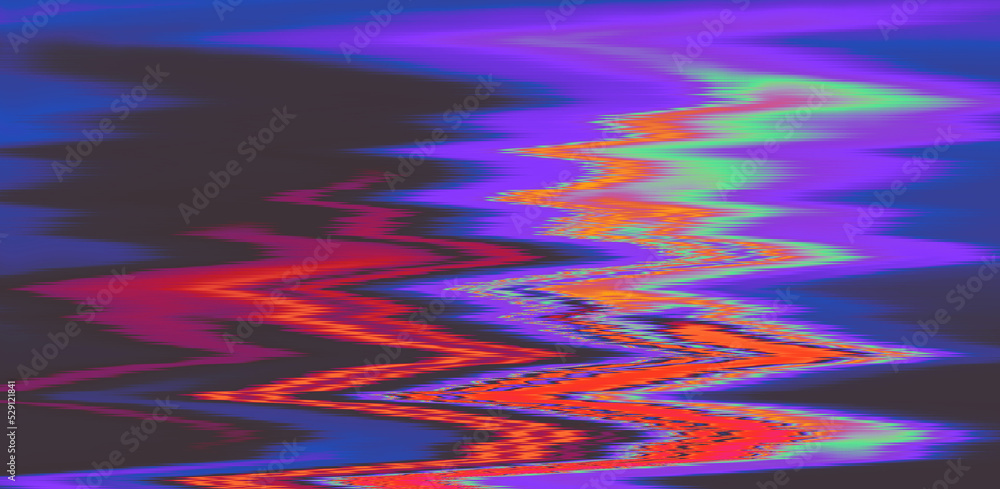 Poster Abstract glitchy texture with colorful wavy lines. Random grainy noise.