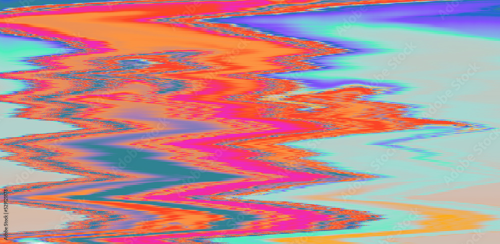 Poster Abstract glitchy texture with colorful wavy lines. Random grainy noise.