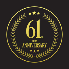 Luxury 61st years anniversary vector icon, logo. Graphic design element