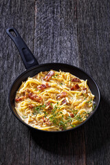 pasta in cream pecorino cheese and pancetta sauce