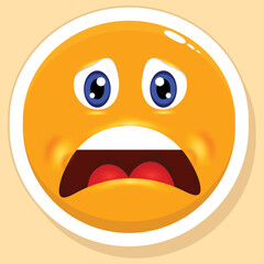 Fototapeta premium Isolated Scared Face Cartoon Emoji Sticker Over Yellow Background.