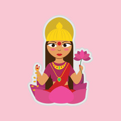 Sticker Style Maa Lakshmi Over Pink Background.