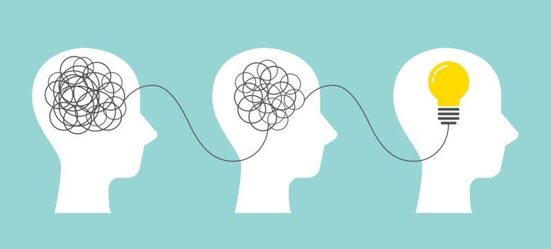 Step of problem resolve control. Understand question. Mental Problem solving, Complicated solution. Simplifying the complex. Confusion clarity. Psychotherapy, Brainstorming, Communication sign concept
