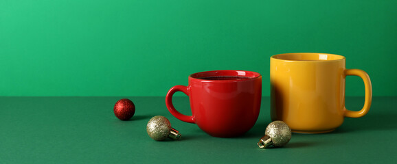 Concept of Christmas and Happy New Year, Christmas coffee, space for text