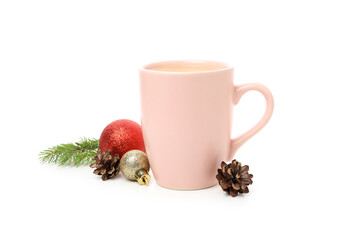 Concept of Christmas and Happy New Year, Christmas coffee, isolated on white background
