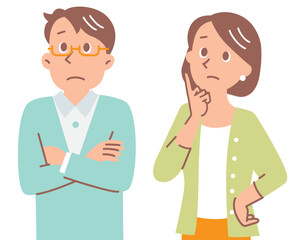 いろいろ悩んでいる若い夫婦　セット