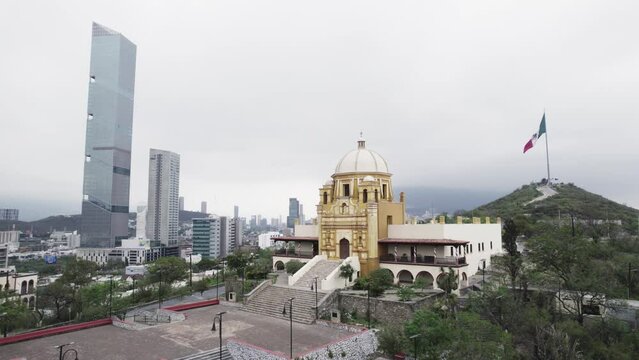 drone shoot at morning cloudy day at hasta bandera over obispado hill at Monterrey City, Mexico.