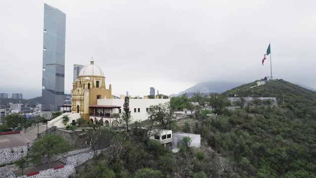 drone shoot at morning cloudy day at hasta bandera over obispado hill at Monterrey City, Mexico.